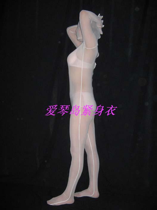 秒杀 全透明全包紧身衣 白色 丝绢全包紧身衣 透明连体衣
