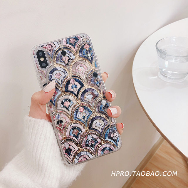 Simple fish scale quicksand liquid 8plus Apple x mobile phone case XS Max/iPhone7p/6 for 11 digital Simple fish scale quicksand liquid 8plus Apple x mobile phone case XS Max/iPhone7p/6 for 11 digital