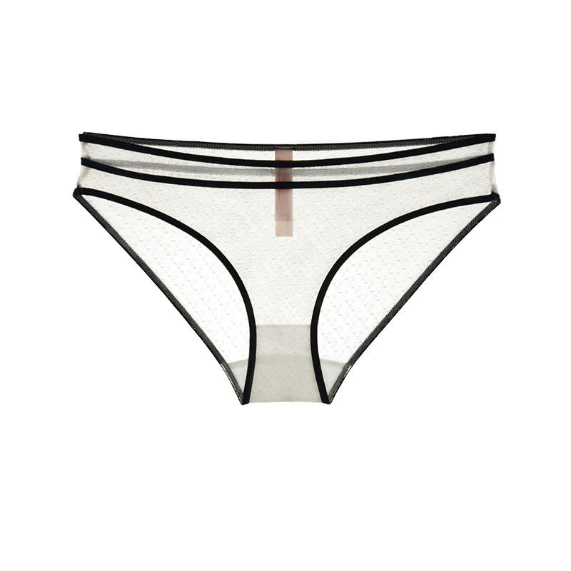 时尚撞色纯棉裆三角内裤女透明超薄网纱全透女士中低腰少女生内内
