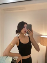 ACHI suspender womens autumn and winter inside sexy outside wear one-line collar white halter slim tight short bottom vest