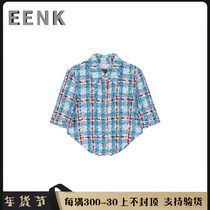 ( Domestic spot )EENK small incense short-sleeved shirt new color rough flower grid polo collar jacket