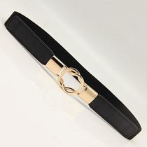 Womens stretch decorative double ring buckle elastic waist seal Womens thin waist belt Wild dress simple belt