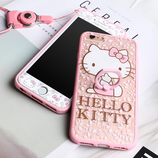 kiity苹果7手机壳膜套装三件套plus钢化膜6s全屏卡通带挂绳 hello