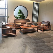 New Chinese Meditation Living Room Solid Wood Simple Prototypes Board Room Hotel Clubhouse Tea House Size House Style Fabric Sofa Combination