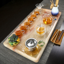 Jade tea tray household simple light luxury modern small stone plate office high-end kung fu tea set six gentlemen