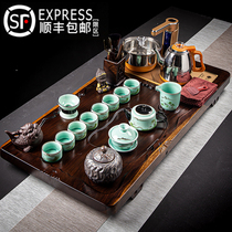 Complete set of kung fu tea set household electric heating stove simple light luxury tea set Tea Cup high grade ebony wood tea tray