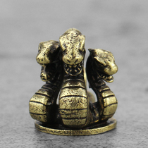 Brass solid three-headed snake little doll car key chain hanging jewelry mens small pendant gift personality creative ornaments