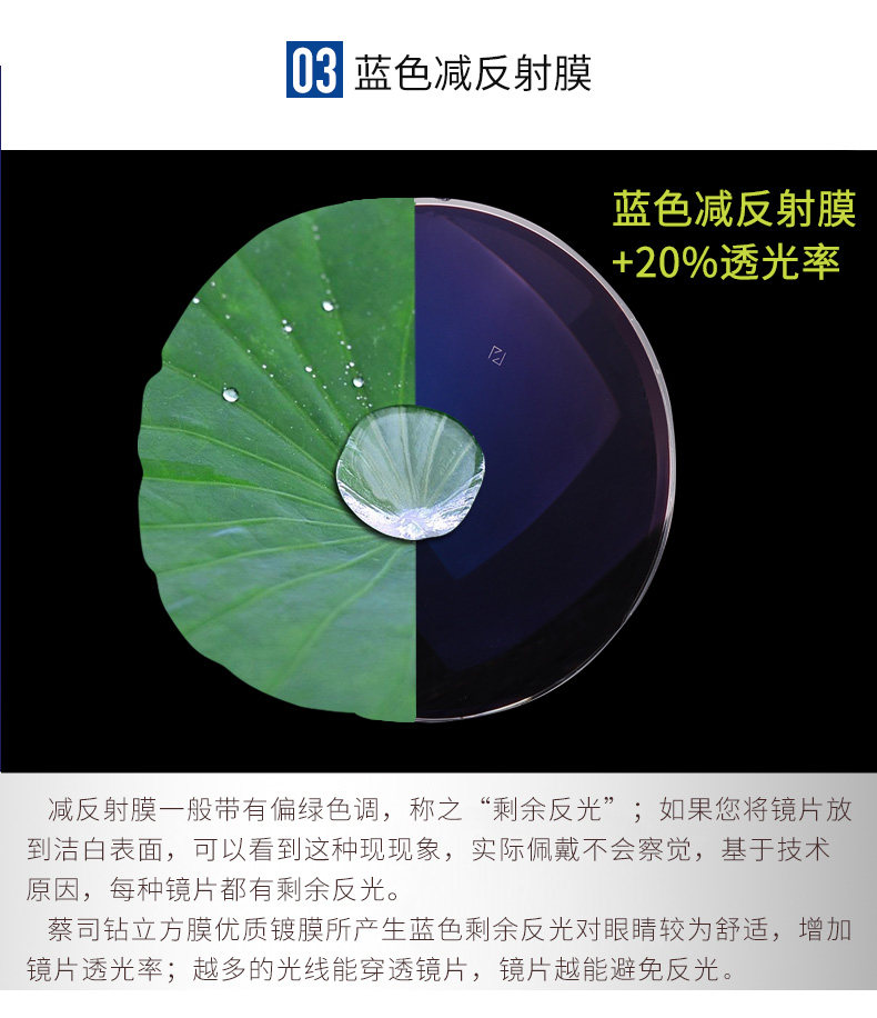 蔡司数码型缓解视紧张防蓝光镜片 1.60/1.67/1.74钻立方铂金膜1片