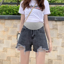 Pregnant women's broken cowboy shorts Summer thin leisure and loose wear the word Chao Ma a word can adjust the belly bottom pants