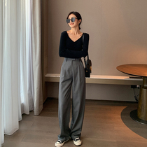 South Korea Straight Barrel Western Dress Pants Woman Spring Autumn 2022 New High Waist Pituitary Sensation Slim Loose Casual Broadlegged Pants