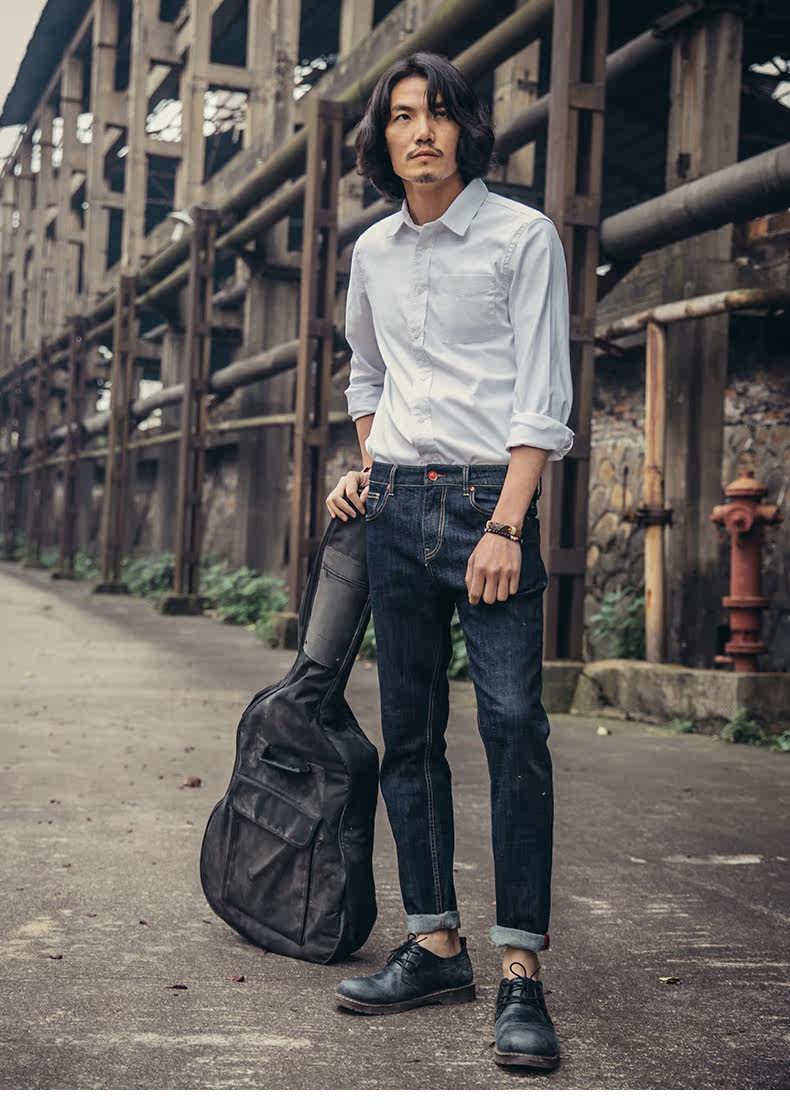 jds角斗士新款原色牛仔裤男修身直筒猴印花日系复古小脚牛仔长裤