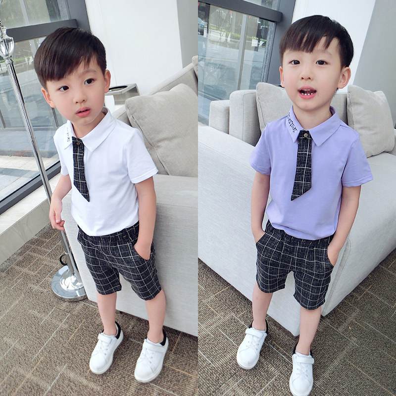 Child presenter acting out of summer clothes suit boy 5 3 7 years old 3 baby short sleeve shirt floral child marriage gown summer