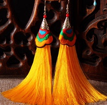 Ethnic Embroidered Tassel earrings Yunnan retro handmade flared flower tassel earrings features long ethnic