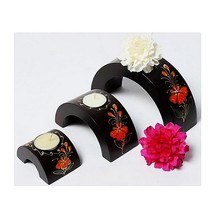 Thai swing piece charm mango wood sketching candleholder Thai solid wood bridge-shaped hand painted wax candle holder three sets