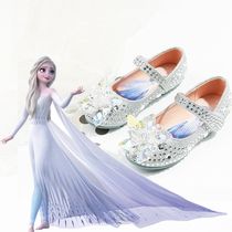 Ice Chic Edge Elsa Princess Shoes Aisha Water Crystal Shoes Girl High Heels Soft Bottom Shoe Table Performance Shoes Children Leather Shoes