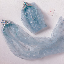 Ice & Snow Edge 2 Elsa Princess Hair Hoop Girl Aisha Head Decorated Ice Flowers Head Yarn Children Crown Head Stirrup Shawl