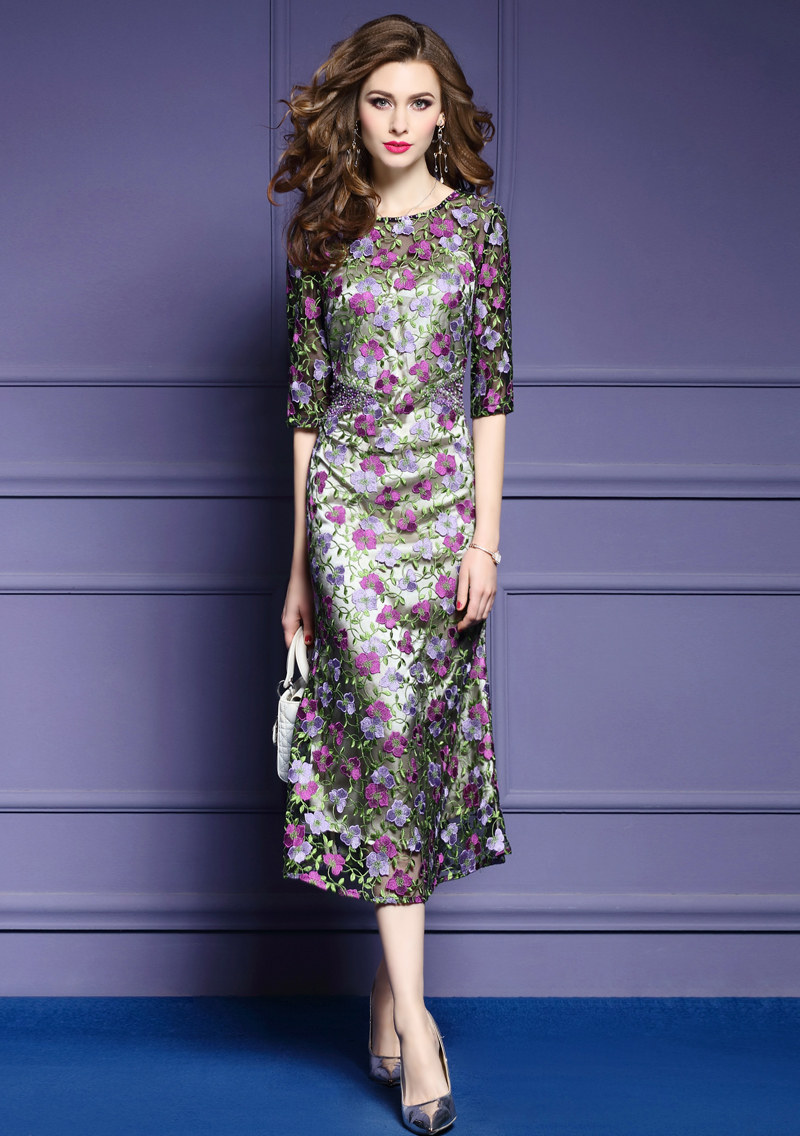 菲梦伊女装2018 new spring five-point sleeve mesh embroidery thin