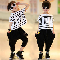 Girls short sleeve set 5 bat shirt Harlan pants two-piece set 6 personality clothes 7 sports 9 street dance costume 12 years old
