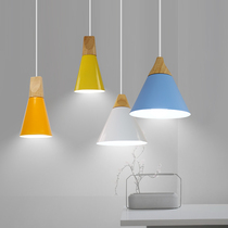 Nordic personality creative restaurant lamp Solid wood single and double-headed small chandelier Modern simple Macaron bedside bar lamp