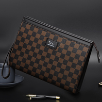 Hong Kong Duty-free New Mens Hands Take Bag Light Extravagant Business Plaid Envelopes Bag Fashion Bull Leather Hand Grip Clip Bag