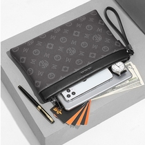 Hong Kong Mens Stamp Envelopes Contractors BRIEF FASHION HAND HOLDING BAG HIGH-END ZIPPED BULL LEATHER HAND GRIP BAG