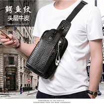 Hong Kong Tax Free Single Shoulder Bag Young Mens Slanted Satchel Crocodile Leather Genuine Leather Chest Bag Mens Fashion Han Edition Tide