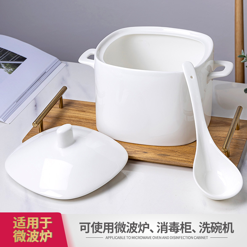 Jingdezhen white ipads China tableware square Korean white pot ceramics tableware suit soup pot large soup bowl