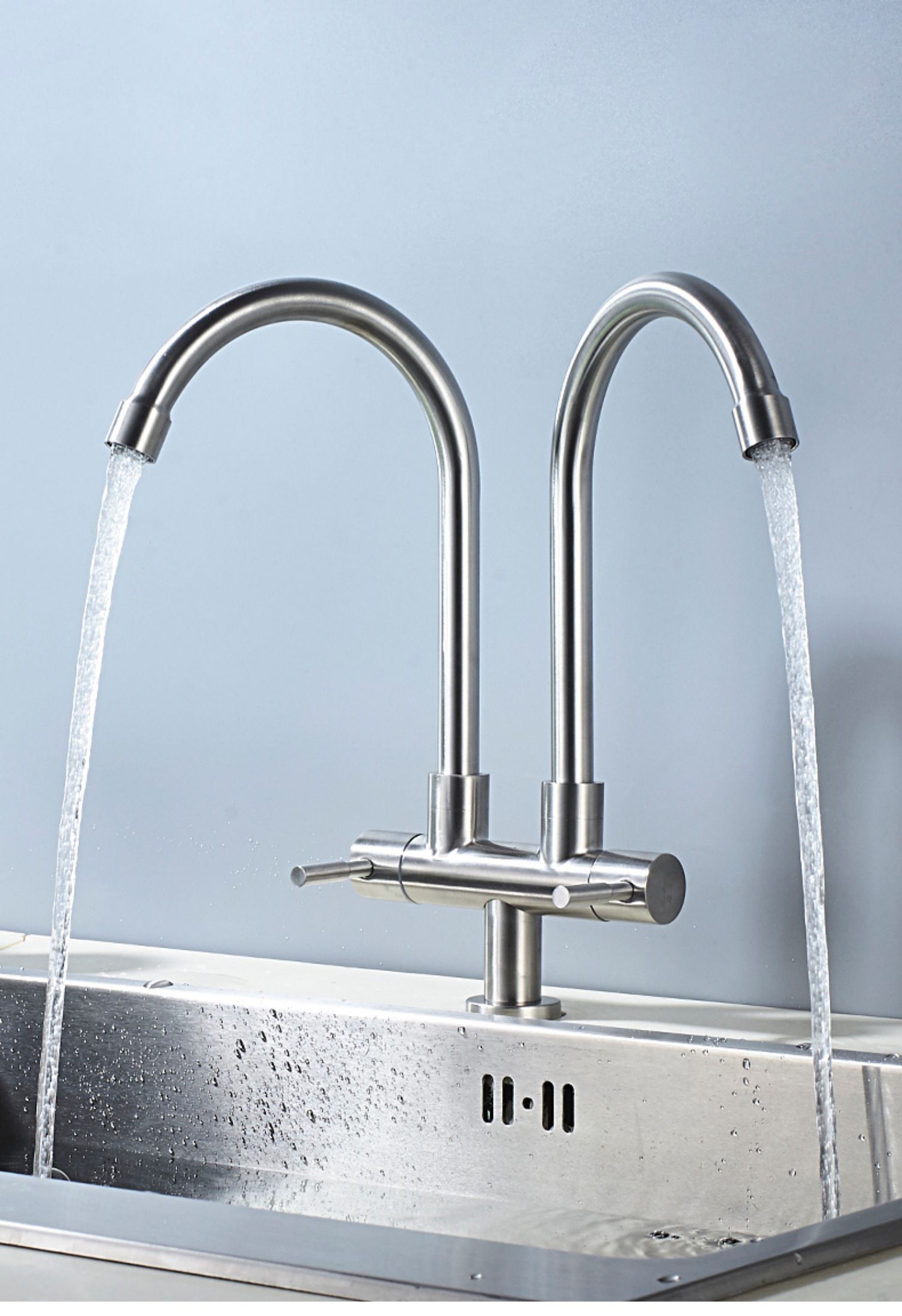 厨房冷热水龙头水槽洗菜盆双头单冷旋转双管双出水不锈钢笼头碗池