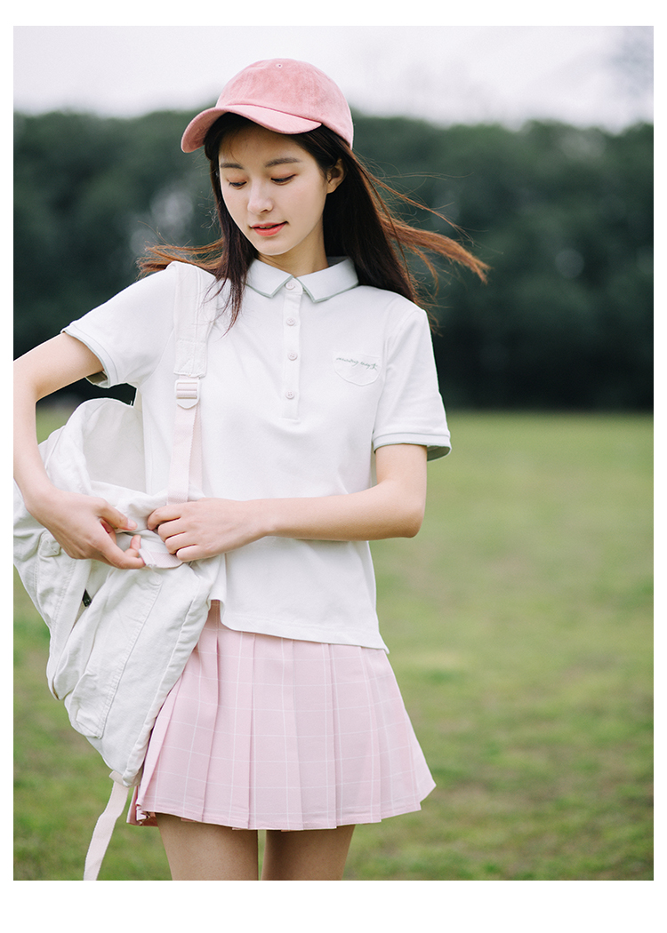 gucci polo女 春夏季學院風polo衫女百搭純棉學生上衣白色短袖T恤翻領班服 polo gucci的polo