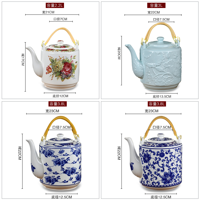 Jingdezhen ceramic single pot of domestic large teapot girder crock cool super high temperature resistant capacity of blue and white pot kettle