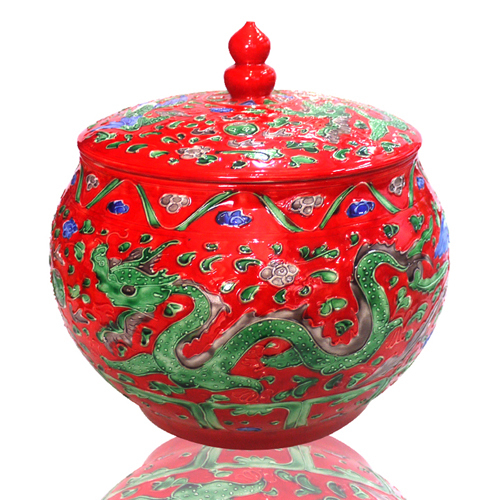 Canister of snacks of jingdezhen ceramic storage tank with a cover melon carved yuanyang longfeng altar altar water - analogy simulation wedding decoration