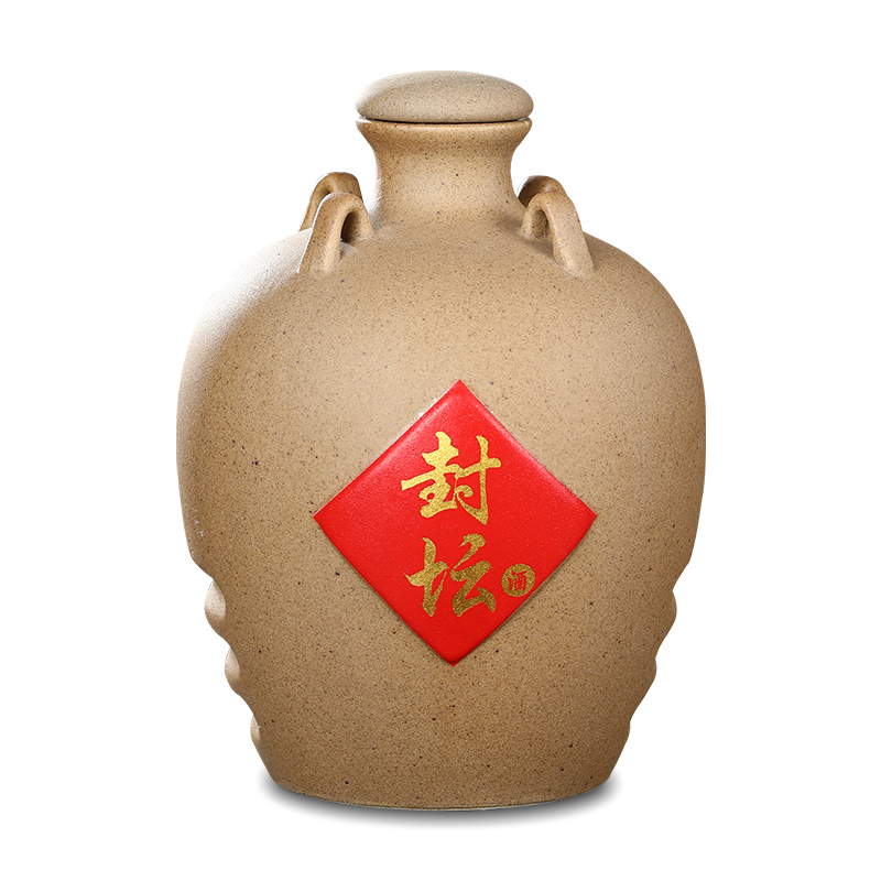 Jingdezhen ceramic seal bottle is empty bottles of 1 kg, 3 kg, 5 kg is equipped with four ear cover frosted jars retro hip flask