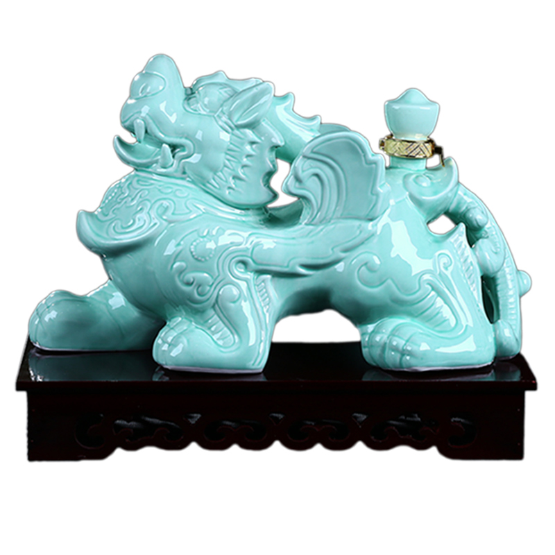 Xin MAO jingdezhen ceramic bottle of wine bottle is empty blue glaze furnishing articles 5 jins of pack the mythical wild animal mascot housewarming jars