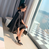 Yang Yiyi new French high heels girl pointed thin heel elegant rhinestone bow Net red all-in-One Shoes