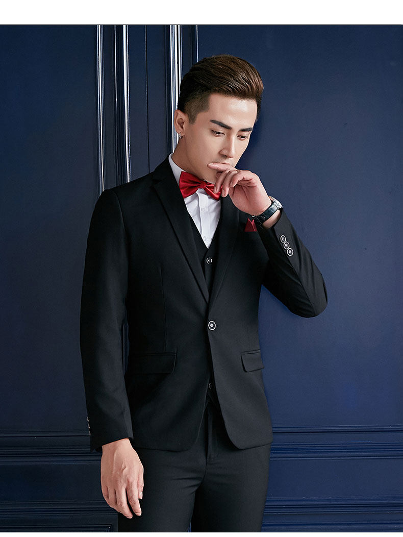 花花公子西服套装男士春秋修身三件套新郎婚礼服结婚伴郎西装男职业装