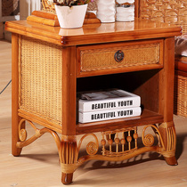 Rattan bedside table Single draw rattan wood bedside table Solid wood bedside table Rattan art bedside table Rattan woven bedside table