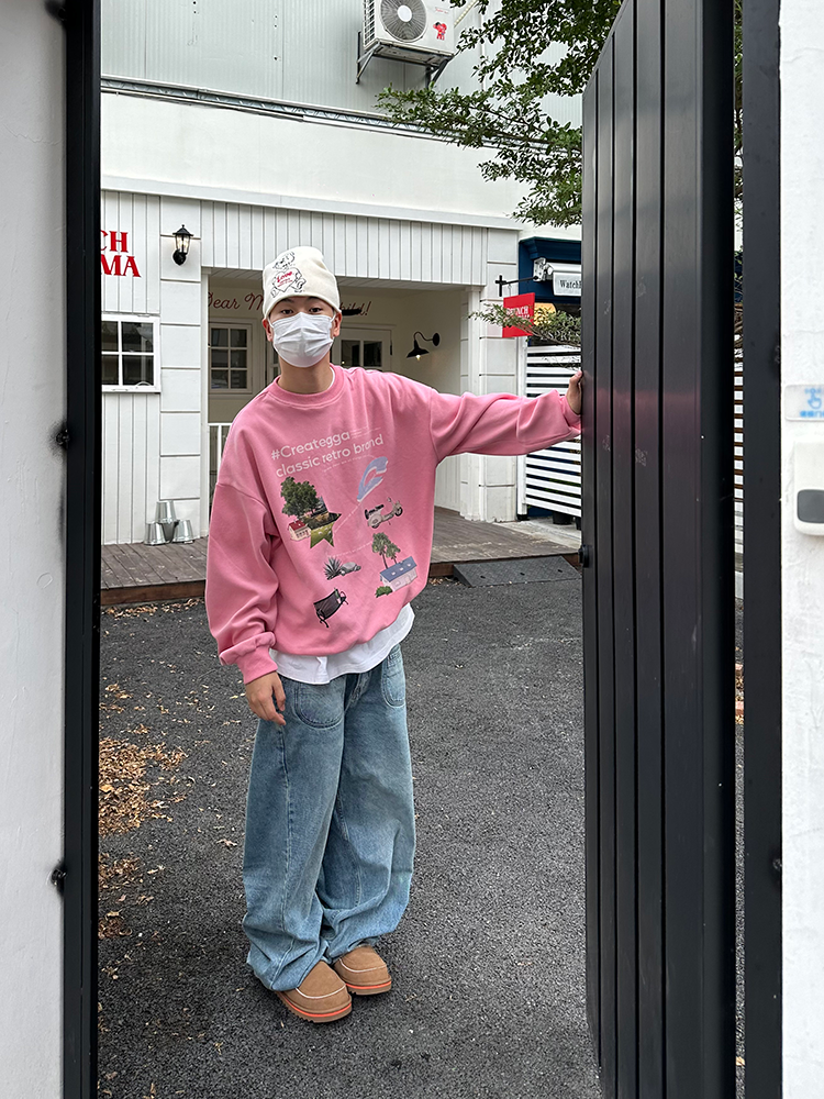 CGGA 原创美式高街印花加绒卫衣男女春秋冬圆领套头宽松上衣外套