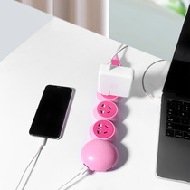 Cute cartoon creative plug board with line pink multi-function USB power outlet porous household wiring board