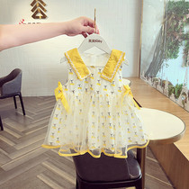 girls' yarn dress summer 2022 new foreign style Korean cute little baby summer clothes mesh vest dress