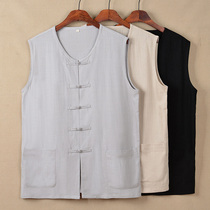 Chinese style man Tang Dao Dao cotton linen vest middle-aged summer round collar thin shoulder loose and casual undershirt