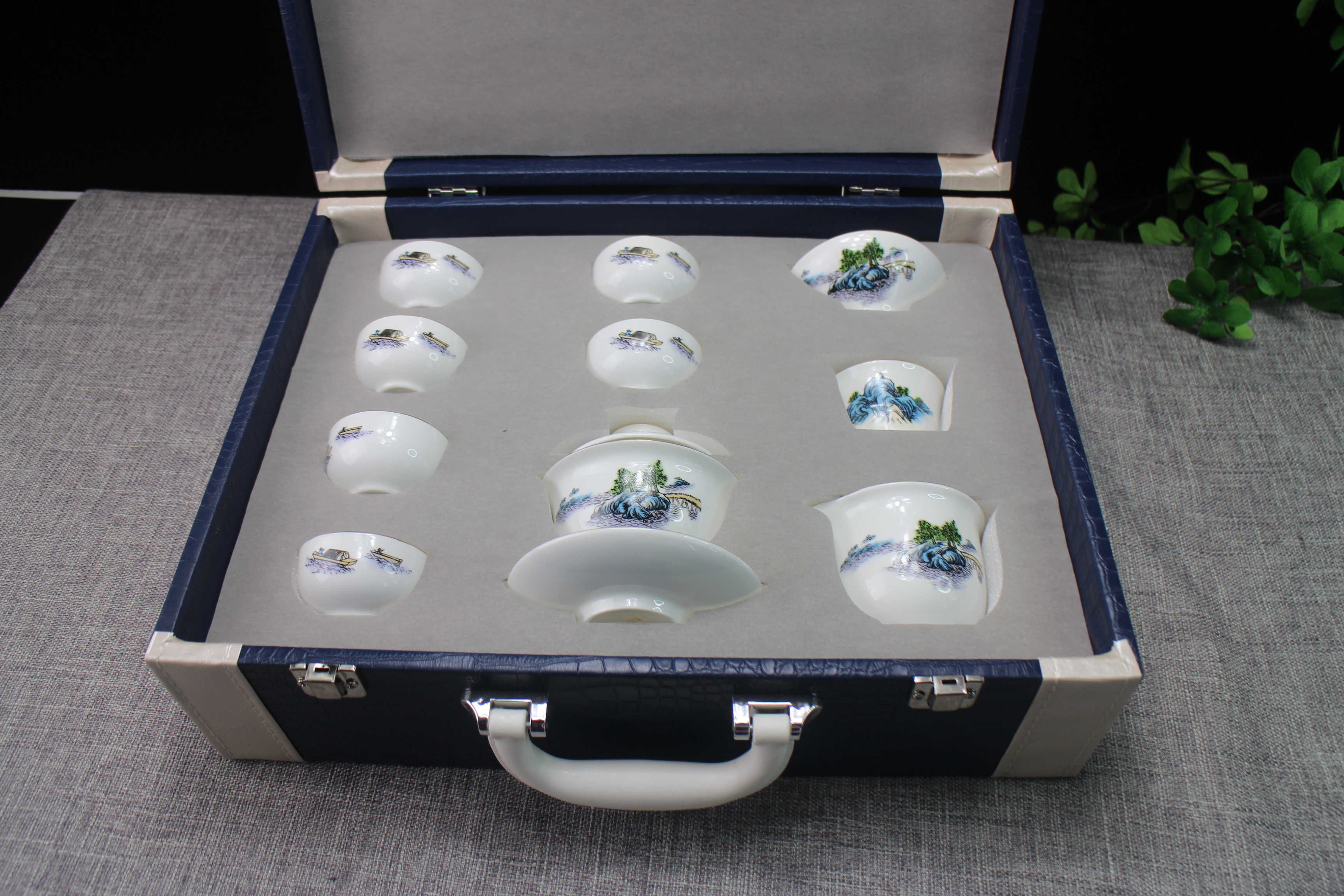 Tangshan Bone China Porcelain Tea Set Gift Box Spring Jiang Autumn Rhyme 1 Cover Bowl 6 Small Tea Cup 1 Tea Drain 1 Fair Cup Cisfond-Taobao