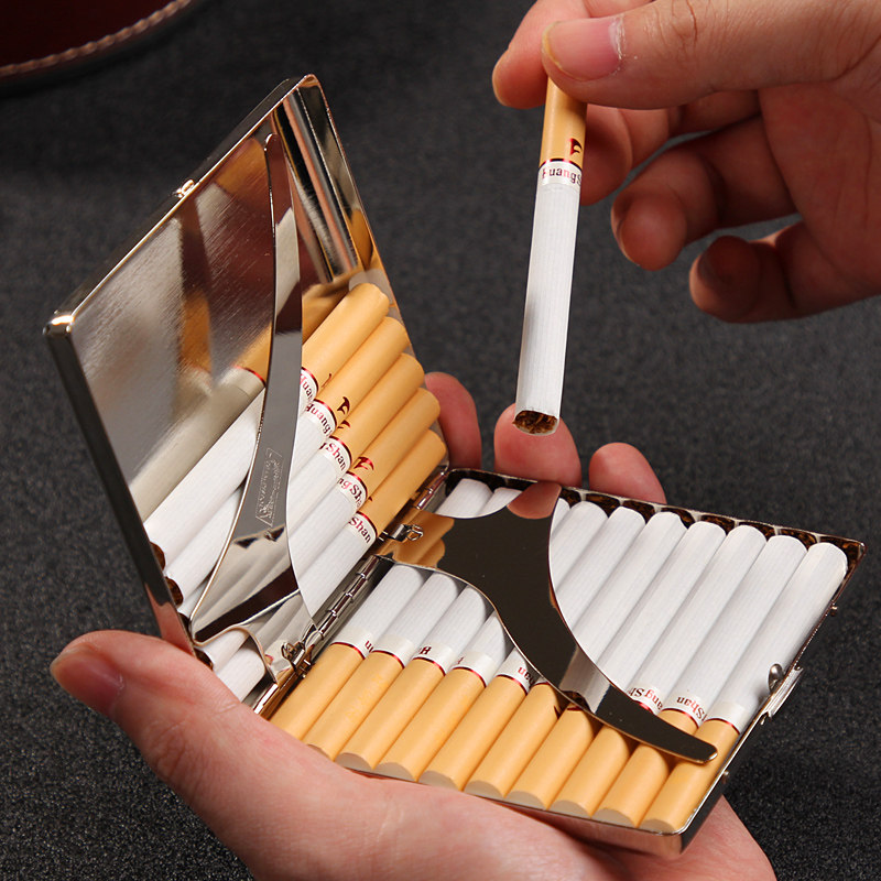 双枪烟盒创意20支装便携超薄不锈钢香菸盒子男个性金属烟夹保护套