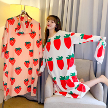 Strawberry carrot cotton women Spring and Autumn summer long nightskirts cute long sleeve loose size pregnant womens pajamas home clothes