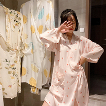 Cotton silk sleeping robe womens day department and sleeping dress bathrobe crushed with long sleeves sleeping clothes spring and autumn thin gown satin sweet and beautiful home clothes