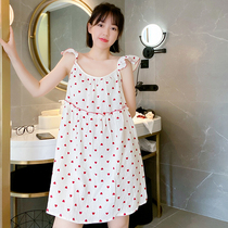 Loving Gauze Harness Sleeping Skirt Woman Summer Korean version sweet and thin Sleeping Clothing Pure Cotton Printed Cute Teenage Girls Home Clothes