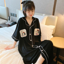 Princess short-sleeved modal nightdress womens summer long thin cardigan pajamas large size loose fat MM pregnant woman home clothes