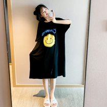 Ins smiling face nightdress female summer short-sleeved modal cute loose pajamas fat MM thin section pregnant women home service new
