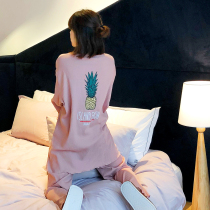 Pineapple pajamas female spring and autumn cotton long sleeve thin cute students Korean version of loose size autumn and winter home clothing set