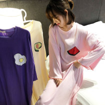 Fruit nightgown female autumn cotton long long sleeve loose cute pajamas pregnant women winter conjoined size Spring and Autumn home wear