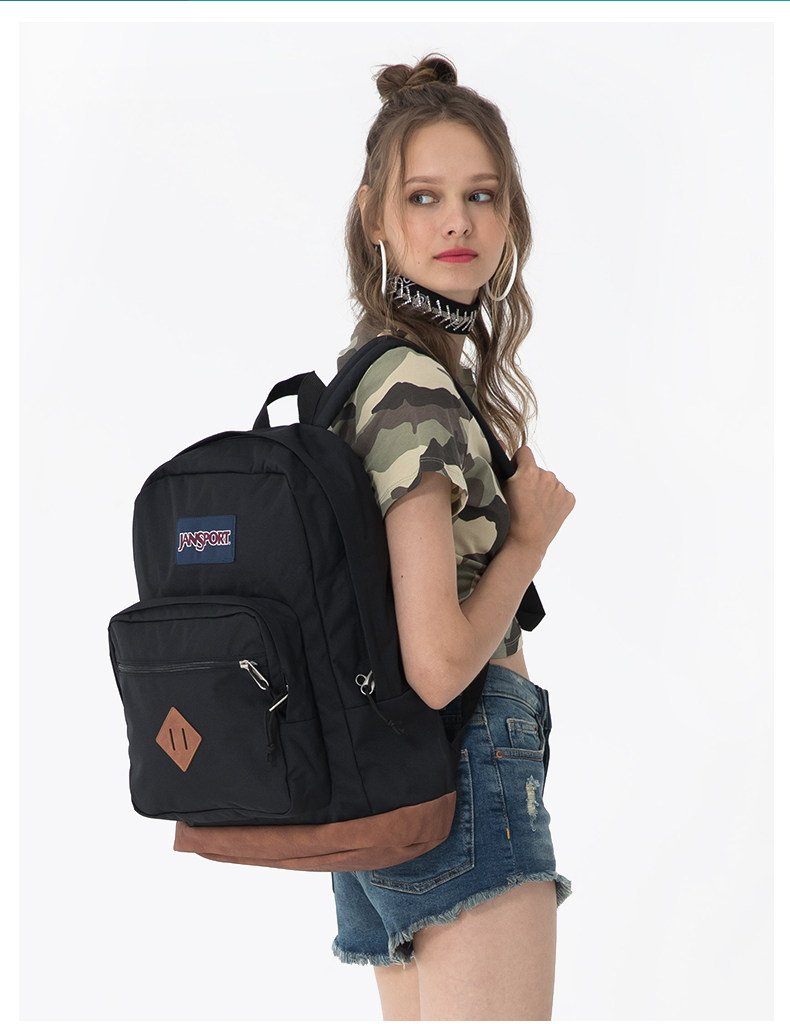 jansport杰斯伯大容量电脑包31升男女双肩背包皮革底撞色3p3u 008